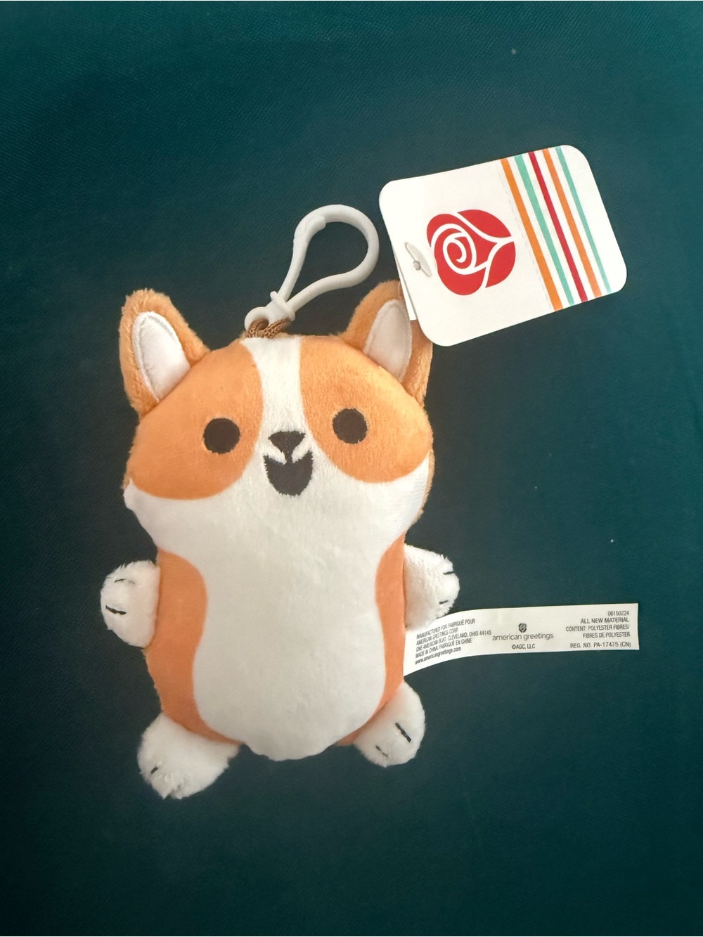 NEW American Greetings Corgi Dog Plush Clip Keychain NWT